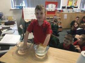 Blubber experiment to see how polar bears stay warm in the snow.